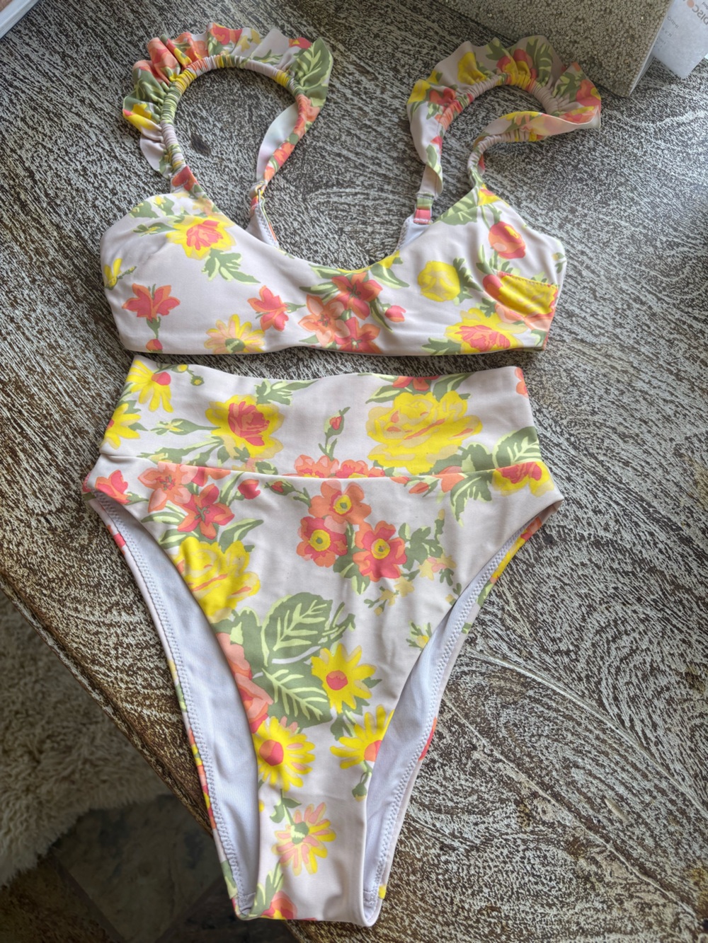 aerie Floral High-Cut Bikini Set - White, Yellow & Coral